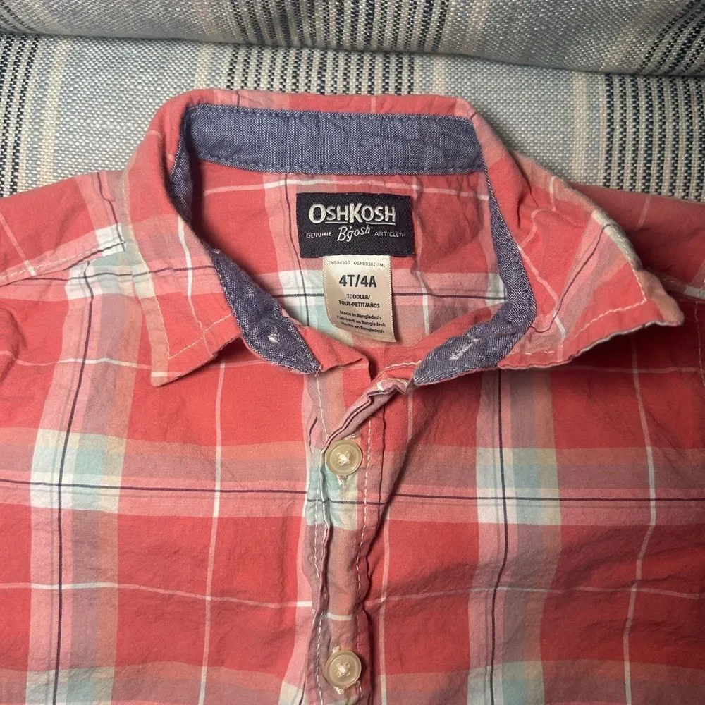 OshKosh B’gosh Plaid Button Down Shirt Toddler Size 4T
